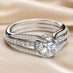 Gelaagde witgouden ring met zirkonia