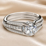 Gelaagde witgouden ring met zirkonia