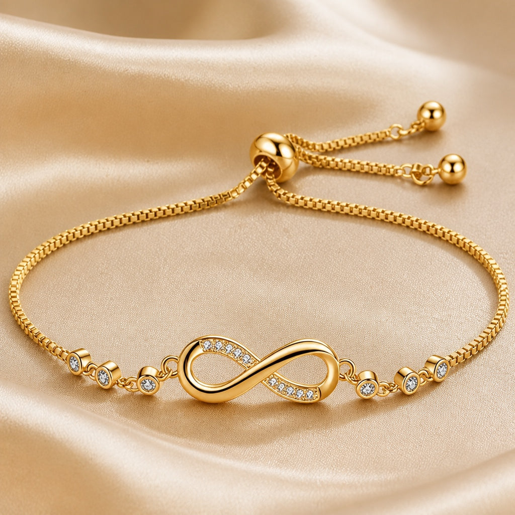 Verstelbare witgoudkleurige armband met oneindigheidssymbool