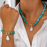 Set van ketting en armband met turkoois en parels