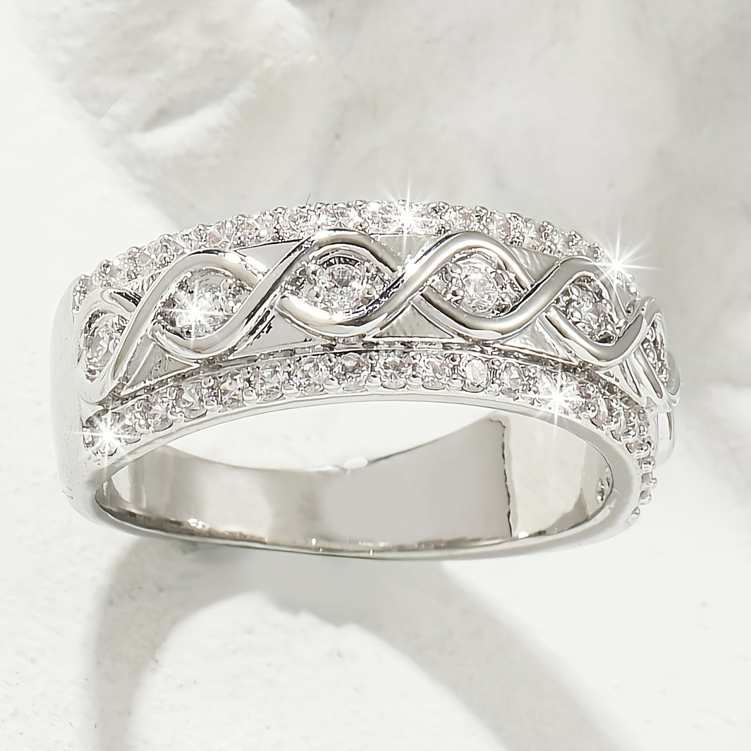 Witgouden ring met dubbele rij zirkoon