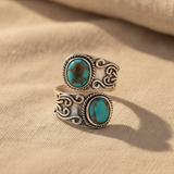 Calista™ – Open zilveren ring met twee turkooizen stenen