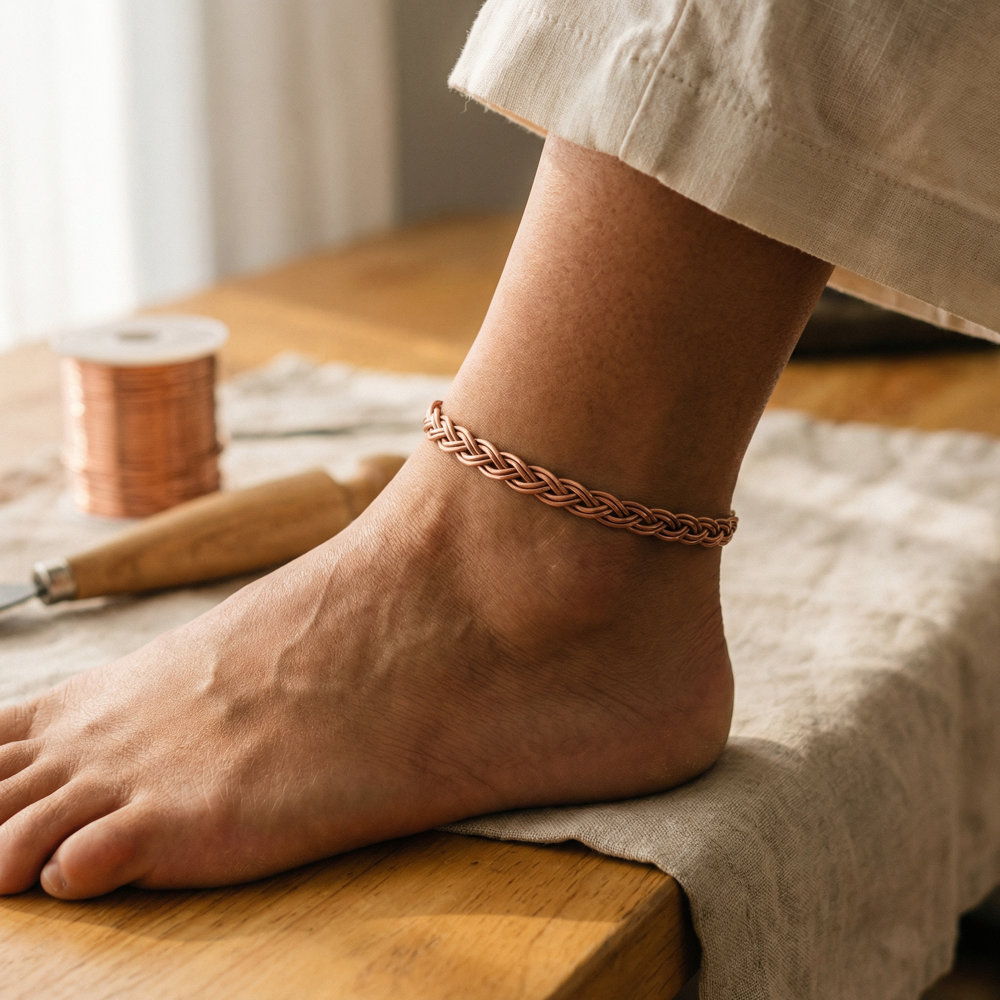Entwine koperen enkelband – handgemaakt van puur koper