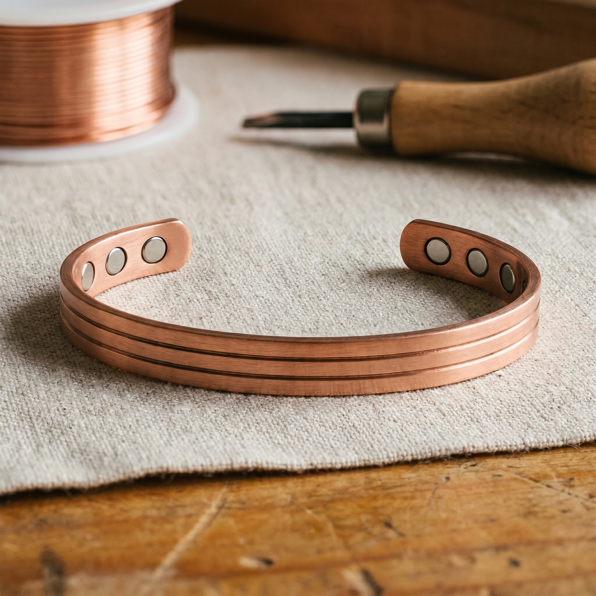 Furrow koperen armband – handgemaakt van puur koper