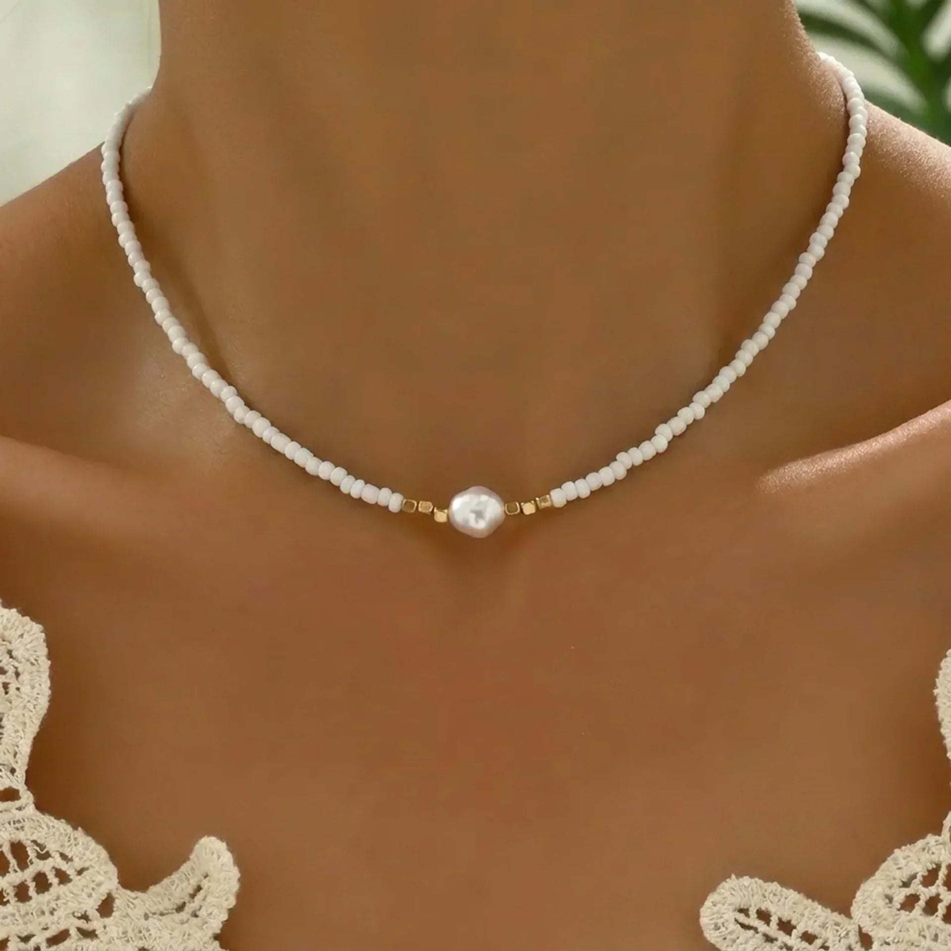 Minimalistische ketting met turkoois en kralen