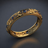 Ring met blad en blauwe zirkonia